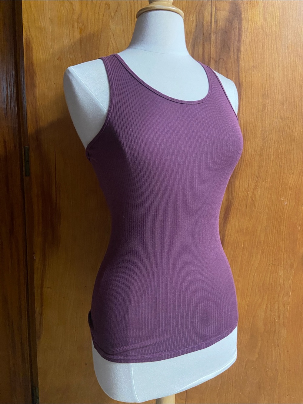 MICHAEL STARS Beater Ribbed Sleeveless Tank Top in Plum - Women Cotton OSFM New